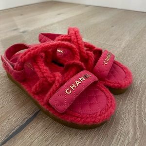 Chanel Cord Lambskin Quilted Logo Sandals 39 Pink